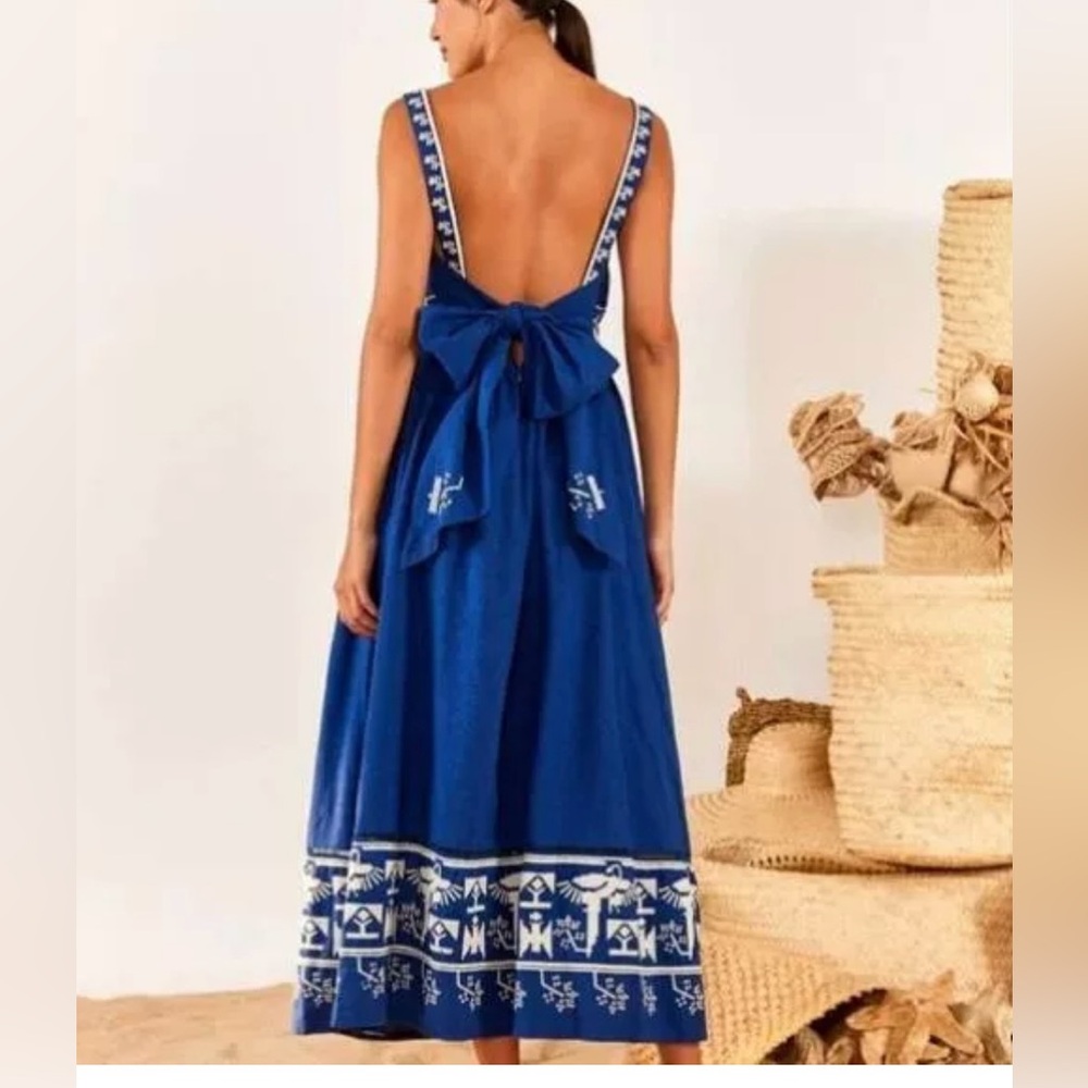 Farm Rio Blue Macaw Embroidered Bow Dress - Picture 3 of 13
